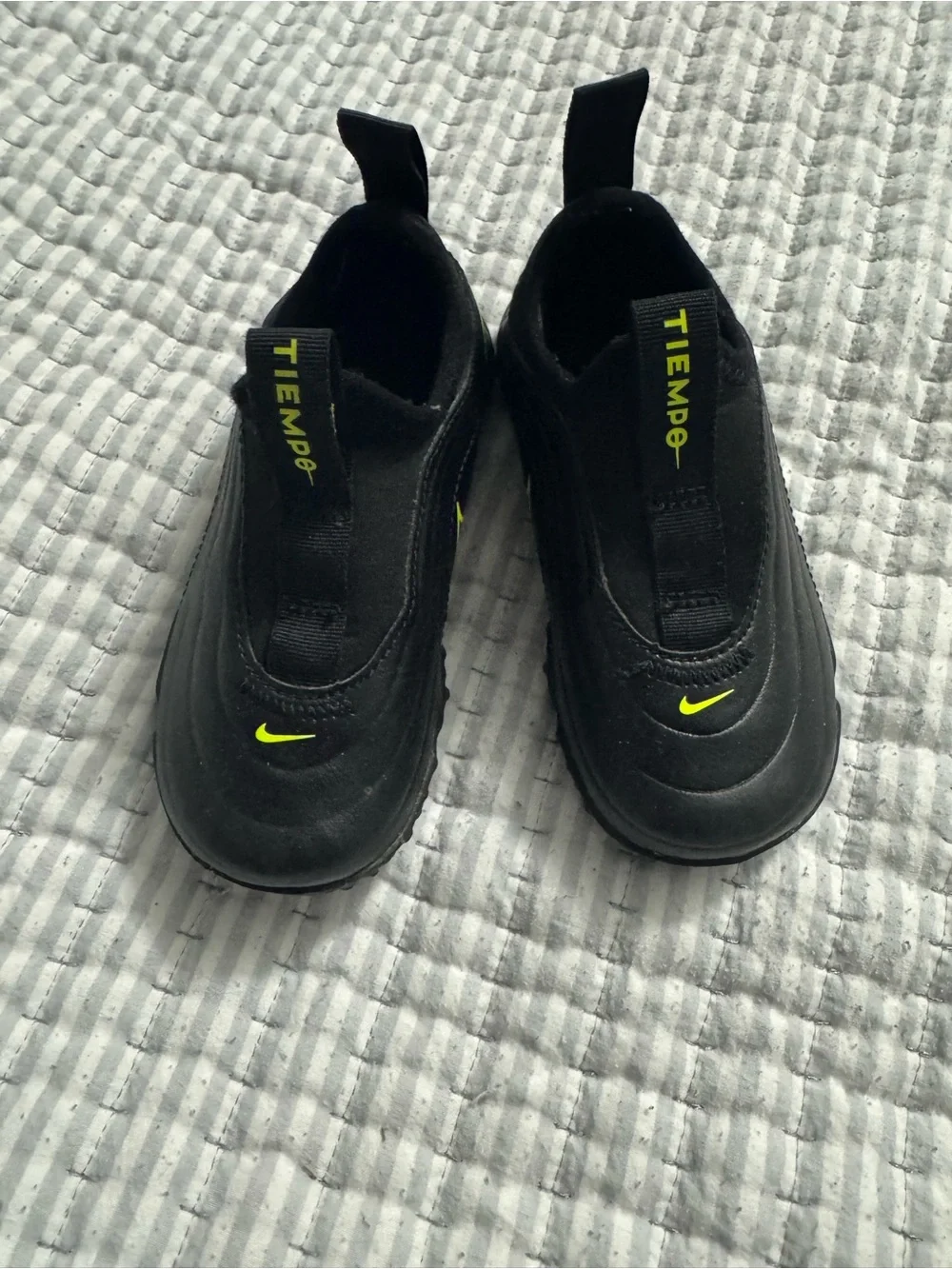 Nike Kids Tiempo Slip-On Sneakers - Black with Volt Accents
